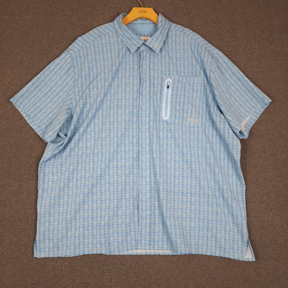 GILLZ Mens Blue Geometric Print Short Sleeve Fishing Shirt Size 2XL‎